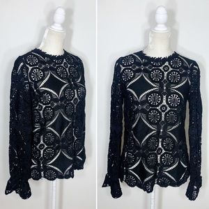💗ASOS Vila black sheer lace long sleeve blouse